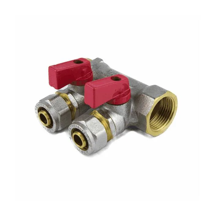 Коллектор лат шар/к красн 3/4" м/р 2в Дн16 обжим мп 35мм Aquasfera 7016-01